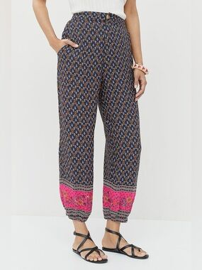Anthropologie Smocked Balloon-Leg Pants Floral